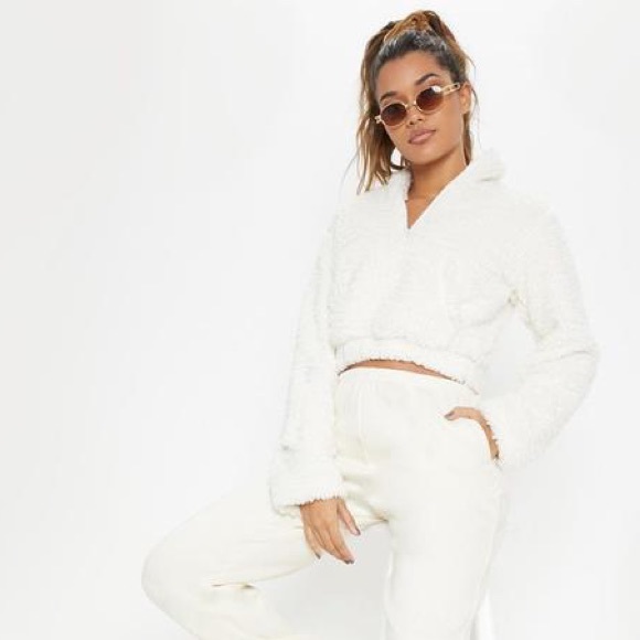 Cream Borg Oversized Crop Sweater - Picture 4 of 4